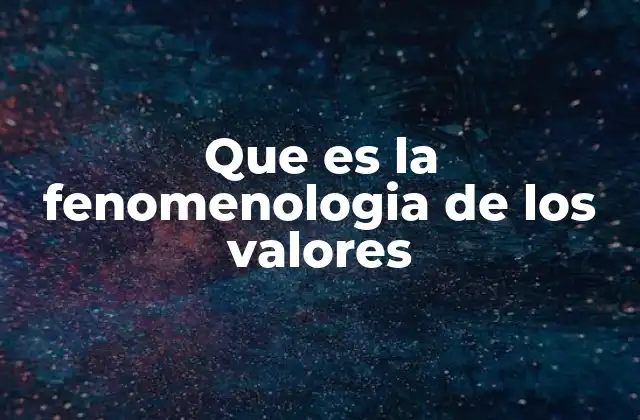 Que es la Fenomenologia de los Valores