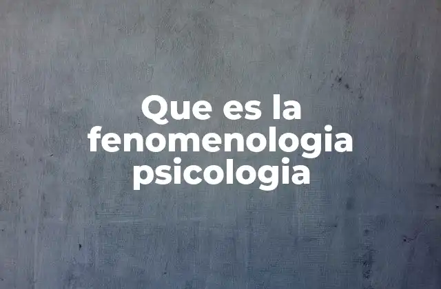 Que es la Fenomenologia Psicologia