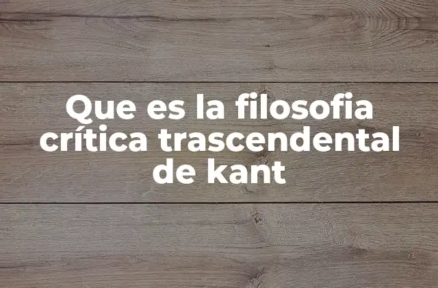 Que es la Filosofia Crítica Trascendental de Kant