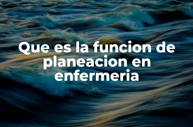 Que es la Funcion de Planeacion en Enfermeria