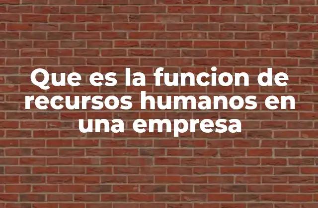 Que es la Funcion de Recursos Humanos en una Empresa