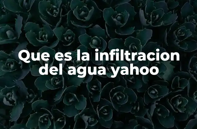 Que es la Infiltracion Del Agua Yahoo