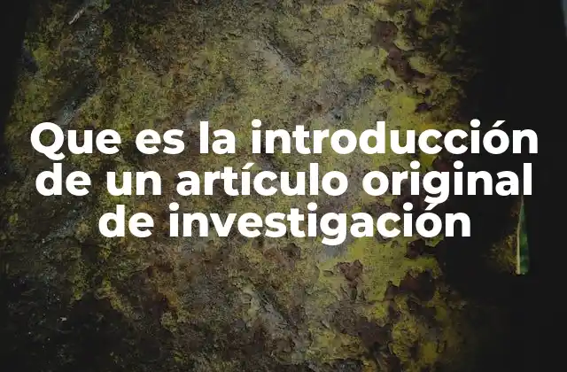 Que es la Introducción de un Artículo Original de Investigación