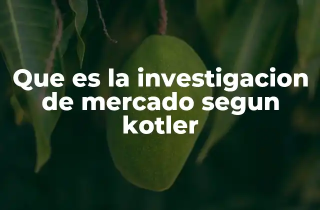 Que es la Investigacion de Mercado Segun Kotler