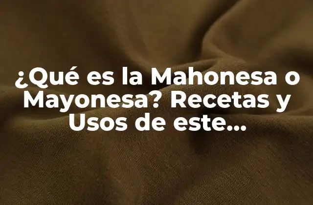 ¿qué es la Mahonesa o Mayonesa? Recetas y Usos de Este Condimento Popular