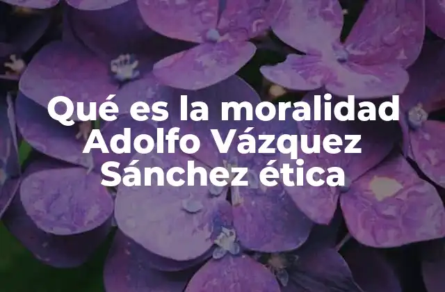 Qué es la Moralidad Adolfo Vázquez Sánchez Ética