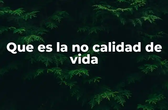 Que es la No Calidad de Vida