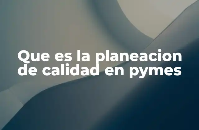 Que es la Planeacion de Calidad en Pymes