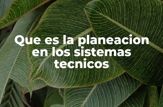 Que es la Planeacion en los Sistemas Tecnicos