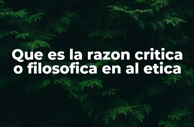 Que es la Razon Critica o Filosofica en Al Etica