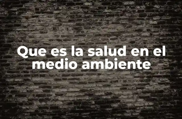 Que es la Salud en el Medio Ambiente