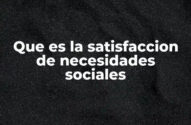 Que es la Satisfaccion de Necesidades Sociales