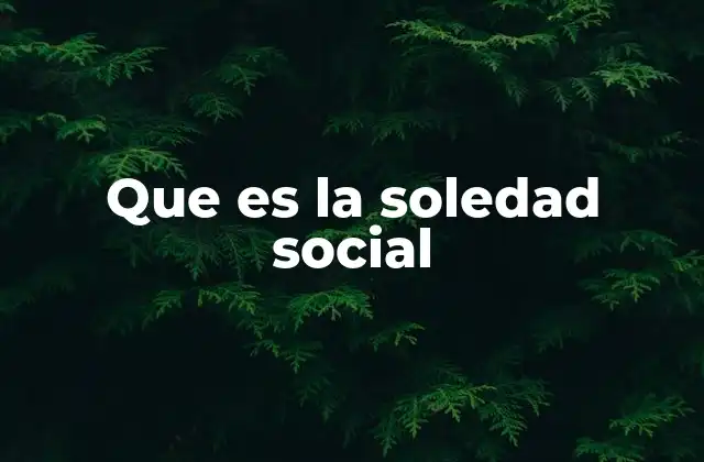 Que es la Soledad Social