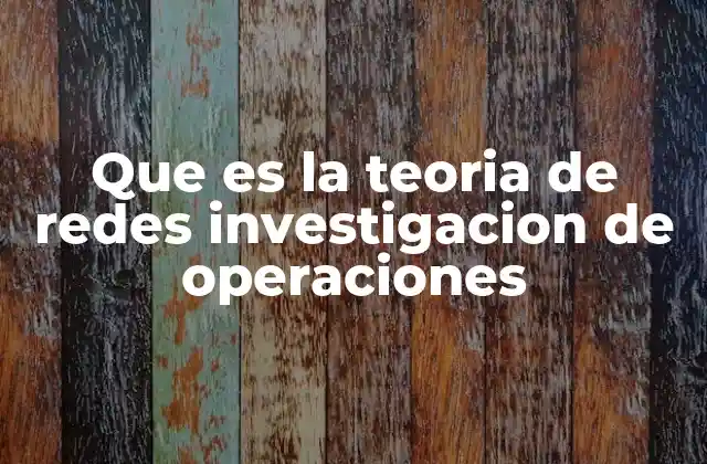 Que es la Teoria de Redes Investigacion de Operaciones