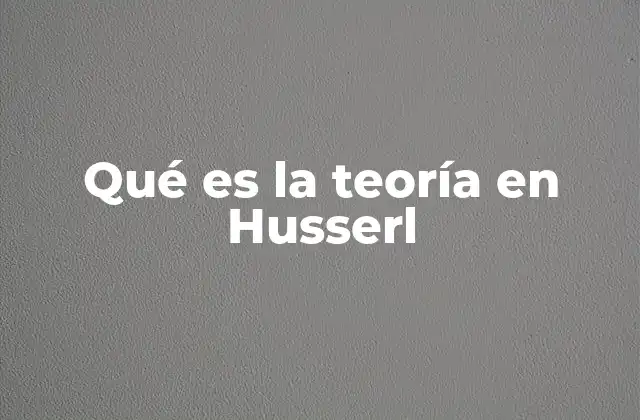 Qué es la Teoría en Husserl