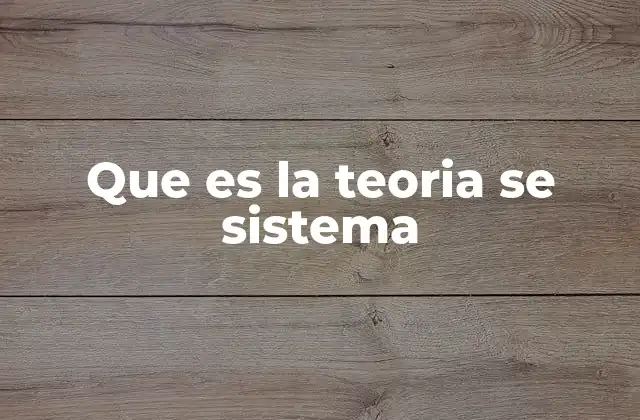 Que es la Teoria Se Sistema
