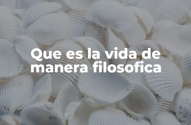 Que es la Vida de Manera Filosofica