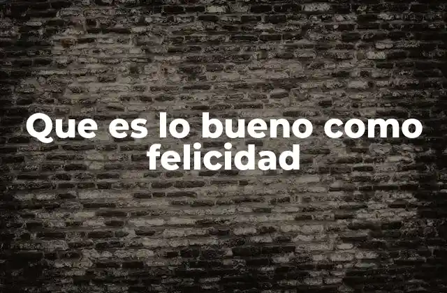 Que es Lo Bueno como Felicidad
