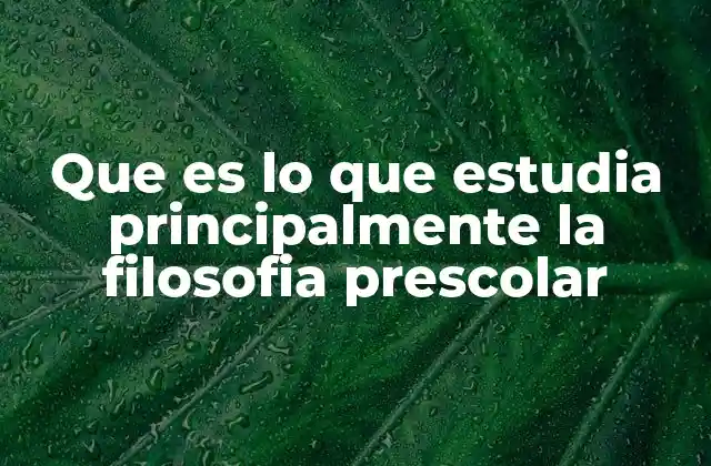 Que es Lo que Estudia Principalmente la Filosofia Prescolar