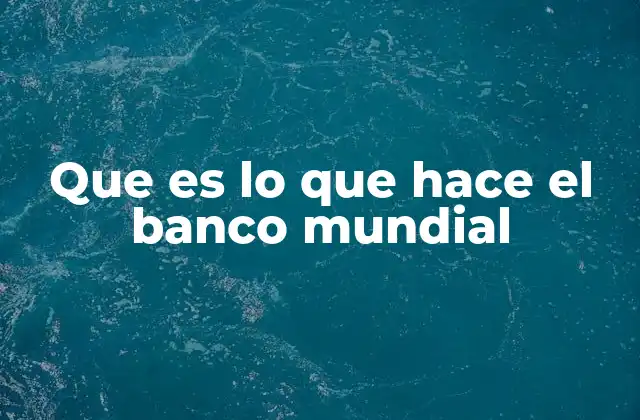 Que es Lo que Hace el Banco Mundial