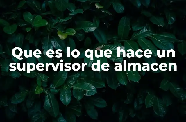 Que es Lo que Hace un Supervisor de Almacen