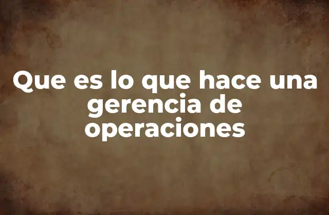 Que es Lo que Hace una Gerencia de Operaciones