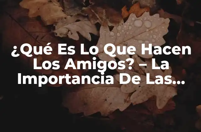 ¿qué es Lo que Hacen los Amigos? – la Importancia de las Amistades