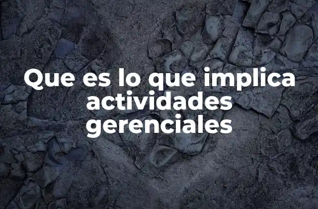 Que es Lo que Implica Actividades Gerenciales