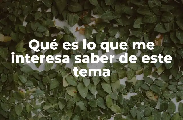 Qué es Lo que Me Interesa Saber de Este Tema