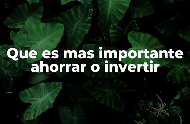 Que es mas Importante Ahorrar o Invertir