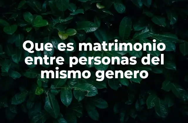 Que es Matrimonio entre Personas Del Mismo Genero