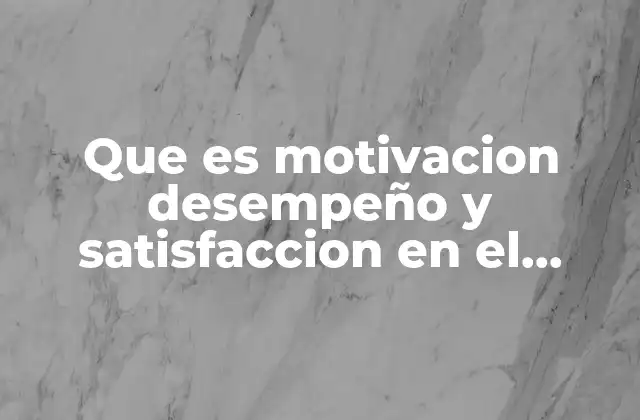 Que es Motivacion Desempeño y Satisfaccion en el Trabajo