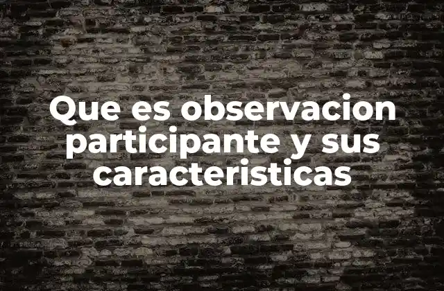 Que es Observacion Participante y Sus Caracteristicas