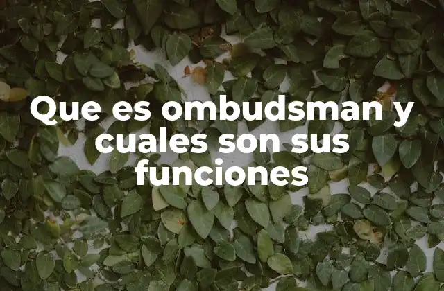 Que es Ombudsman y Cuales Son Sus Funciones
