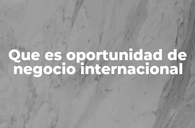 Que es Oportunidad de Negocio Internacional