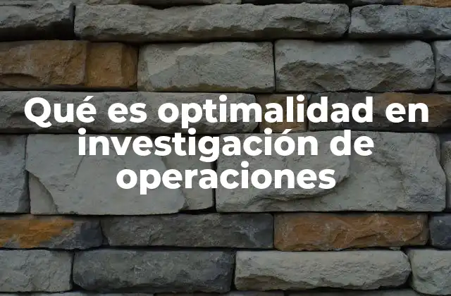 Qué es Optimalidad en Investigación de Operaciones