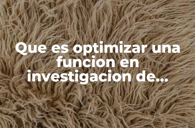 Que es Optimizar una Funcion en Investigacion de Operaciones