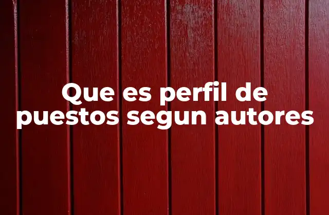 Que es Perfil de Puestos Segun Autores