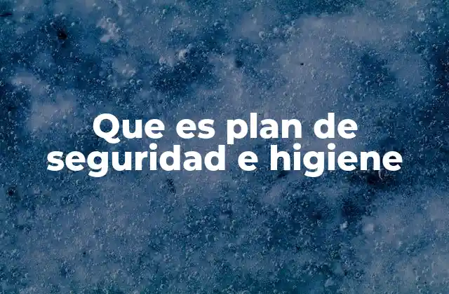 Que es Plan de Seguridad e Higiene