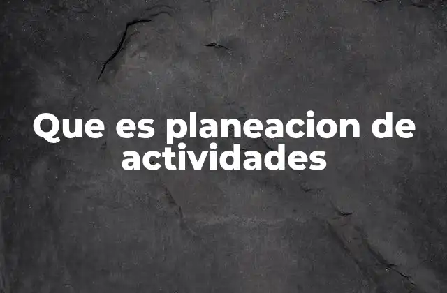 Que es Planeacion de Actividades