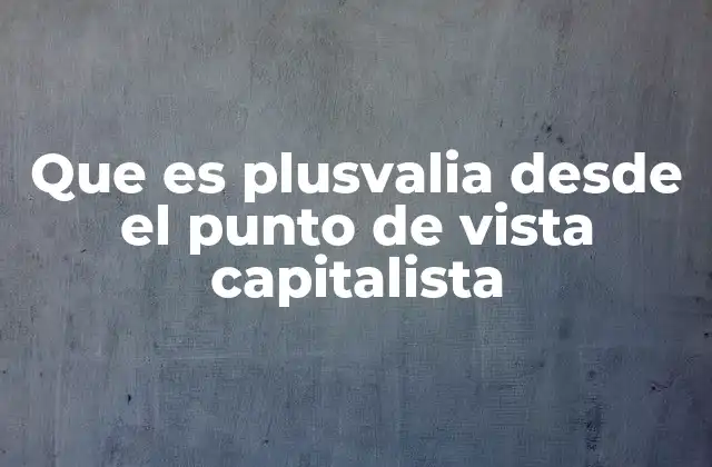 Que es Plusvalia desde el Punto de Vista Capitalista
