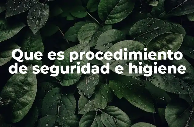 Que es Procedimiento de Seguridad e Higiene