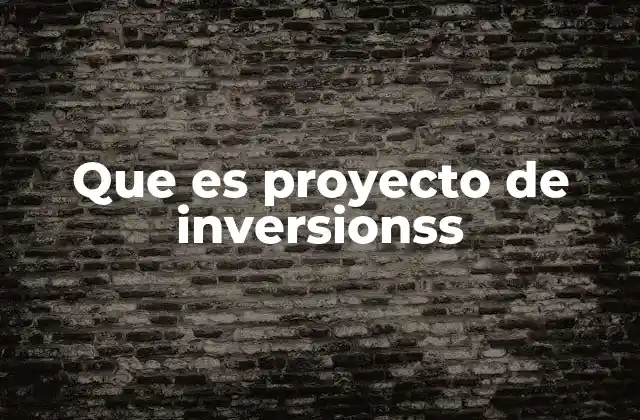 Que es Proyecto de Inversionss