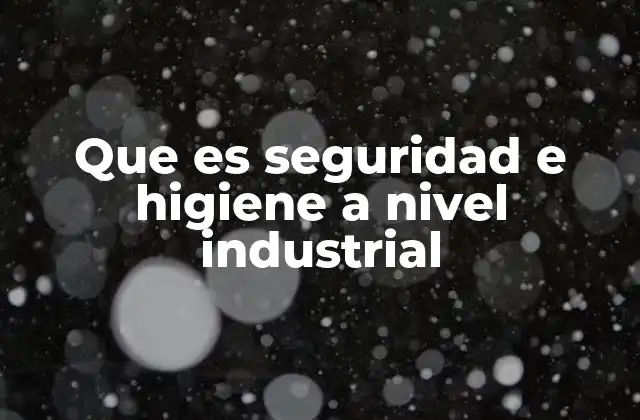 Que es Seguridad e Higiene a Nivel Industrial