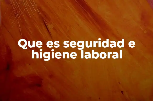 Que es Seguridad e Higiene Laboral