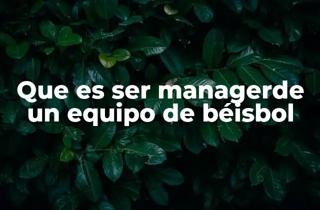 Que es Ser Managerde un Equipo de Béisbol