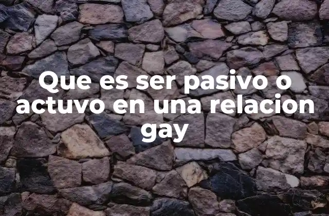 Que es Ser Pasivo o Actuvo en una Relacion Gay