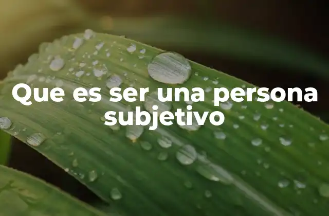 Que es Ser una Persona Subjetivo