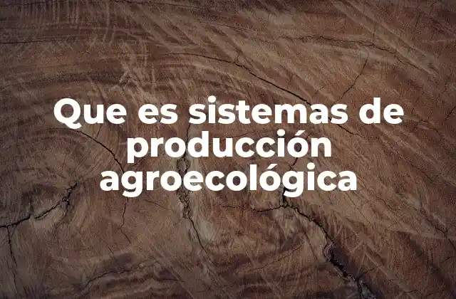 Que es Sistemas de Producción Agroecológica