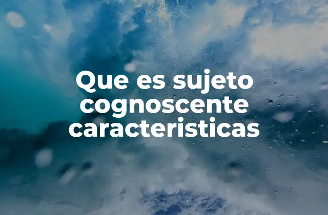 Que es Sujeto Cognoscente Caracteristicas